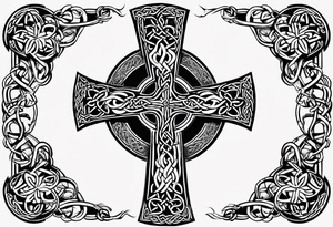 celtic cross with flowersimple celtic cross with flowers intertwined tattoo idea
