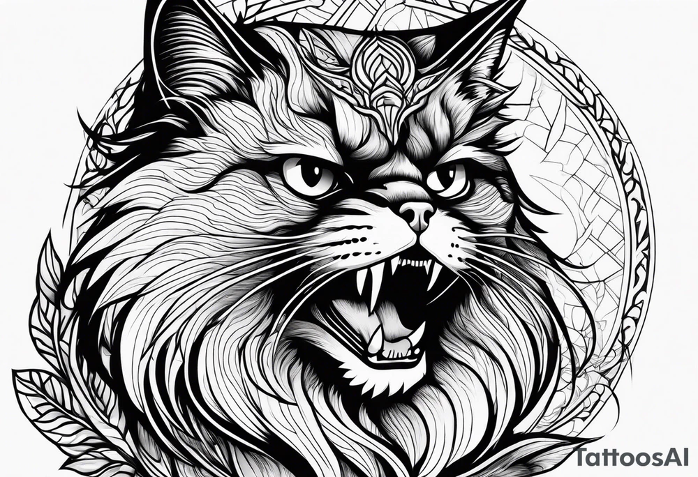 Powerful Himalayan cat that looks like a dragon roaring tattoo idea