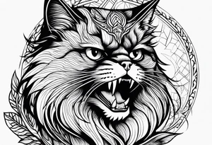 Powerful Himalayan cat that looks like a dragon roaring tattoo idea
