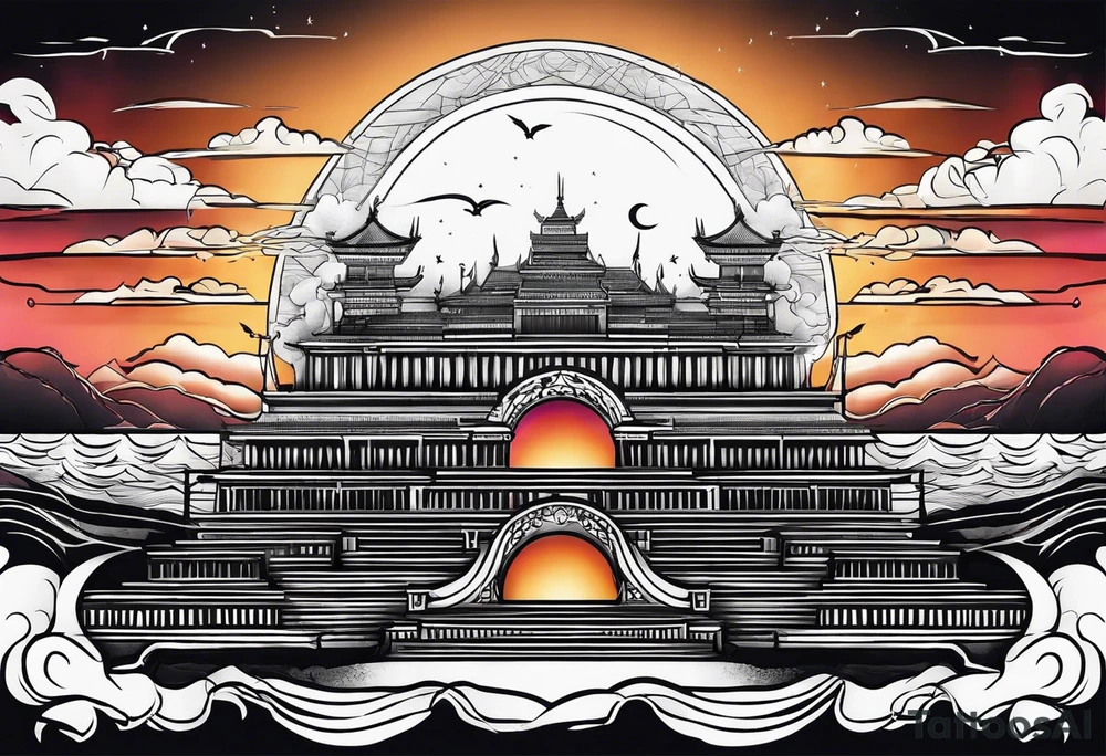 XXII VI MMXXI letters with a sunset background tattoo idea