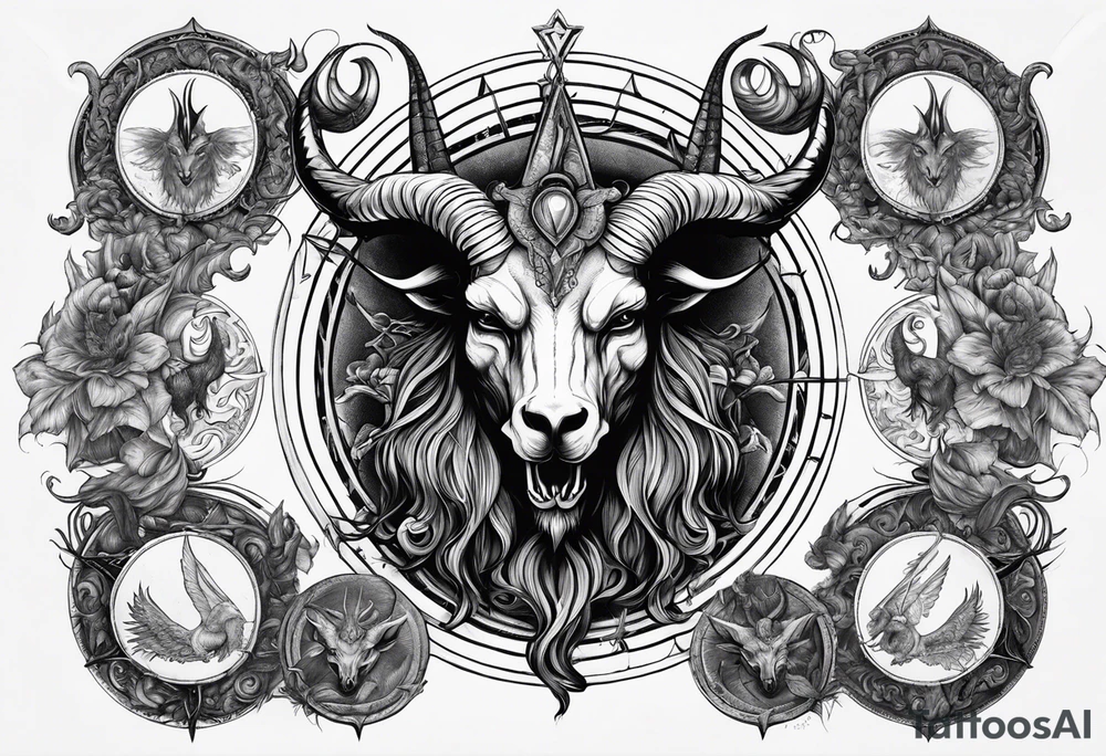 9 circles of baphomet hell dark, gloomy, brutal. Merged into one. tattoo idea