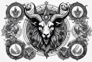 9 circles of baphomet hell dark, gloomy, brutal. Merged into one. tattoo idea