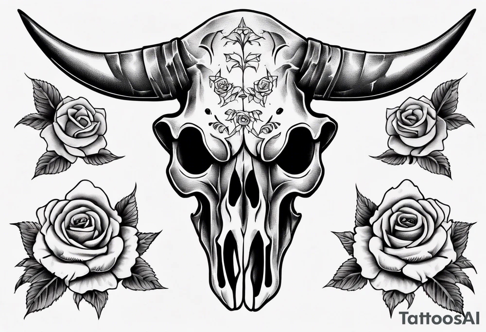 bulls skull with roses tattoo idea