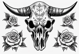 bulls skull with roses tattoo idea
