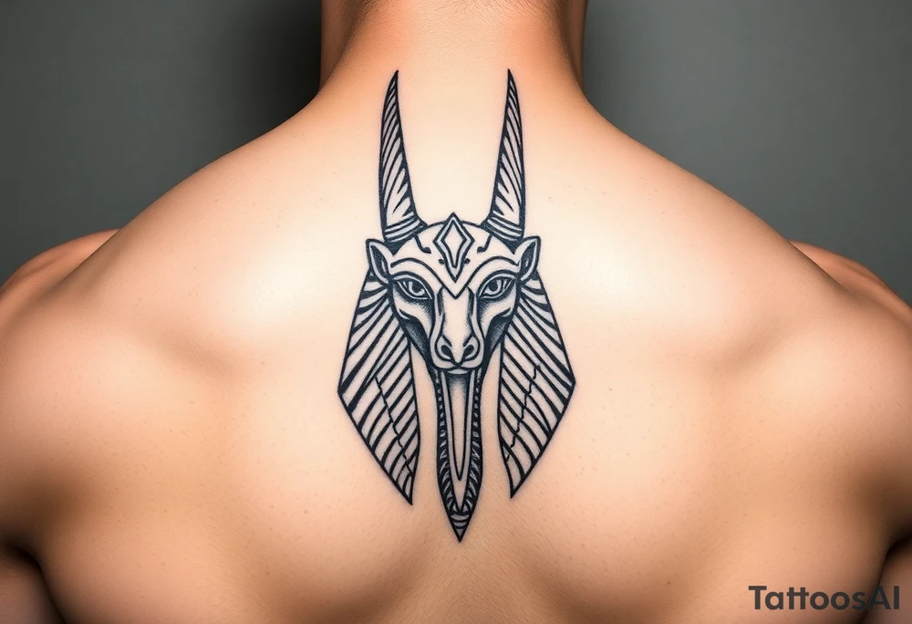 muscle Egyptian Anubis god face in Egypt style tattoo idea
