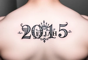 ROMAN NUMERALS equalling the year 2015, with an elegant name of ELIJAH placed within the center of the roman numerals tattoo idea