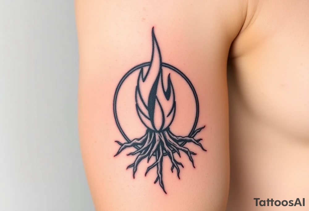 flame in a roots sphere, with a roots arch tattoo idea