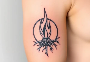flame in a roots sphere, with a roots arch tattoo idea