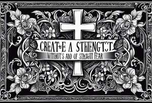 Create a small wrist sized tattoo that has Proverbs 31:25 "She is clothed with strength and dignity, and she laughs without fear of the future"

I would like a cross with text wrapped around it tattoo idea