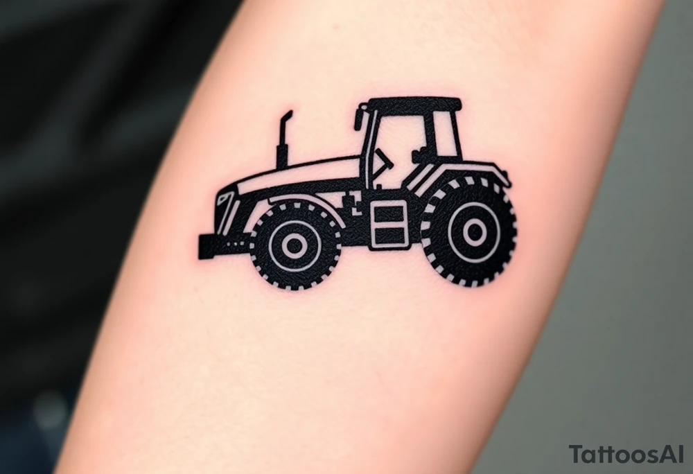 A black and chrome tractor silhouette, with bold shading and a strong, industrial aesthetic. tattoo idea