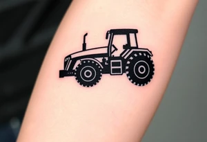 A black and chrome tractor silhouette, with bold shading and a strong, industrial aesthetic. tattoo idea