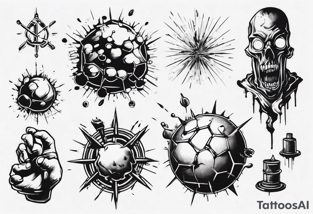 - blot 
- bomb
- atoms splitting
- beauty
- life at a small scale
- man against the world
- doom
- banksy tattoo idea