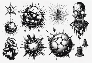 - blot 
- bomb
- atoms splitting
- beauty
- life at a small scale
- man against the world
- doom
- banksy tattoo idea