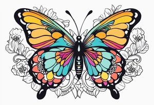 A vibrant butterfly with colorful wings, resting on a flower, showcasing transformation and beauty.” tattoo idea