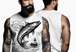 fisherman standing full body simple outline tattoo idea