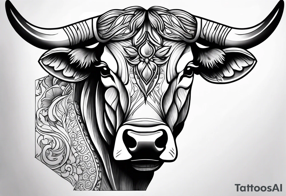 Black and grey taurus birthday tattoo idea