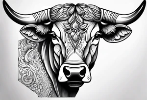Black and grey taurus birthday tattoo idea