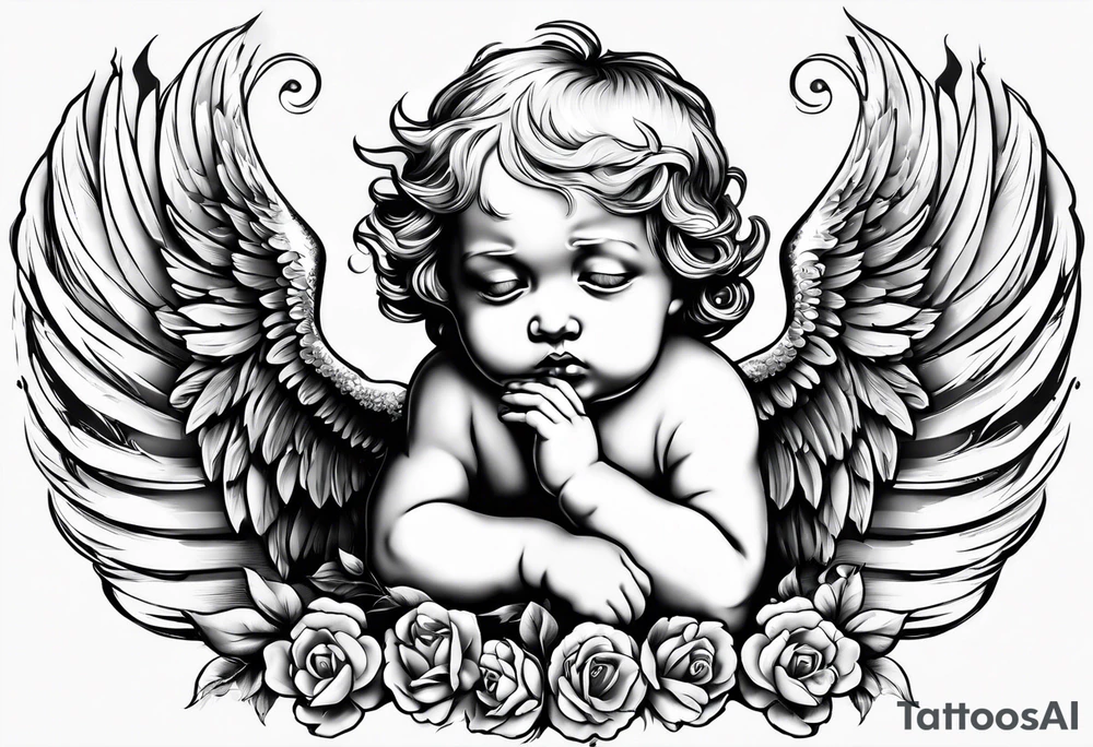 Crying cherub angel with tattoos tattoo idea