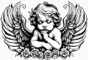 Crying cherub angel with tattoos tattoo idea