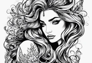 Wildly flowing mermaid hand in her hair tattoo idea
