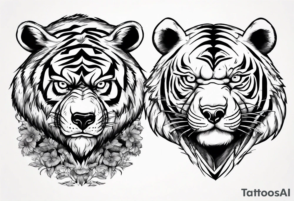 bear and tiger, fighting tattoo idea