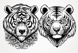 bear and tiger, fighting tattoo idea