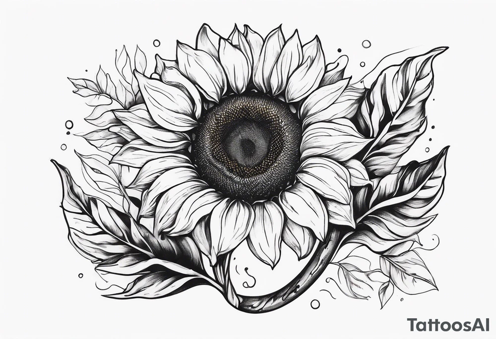 Realistic Horseshoe around a sunflower tattoo idea
