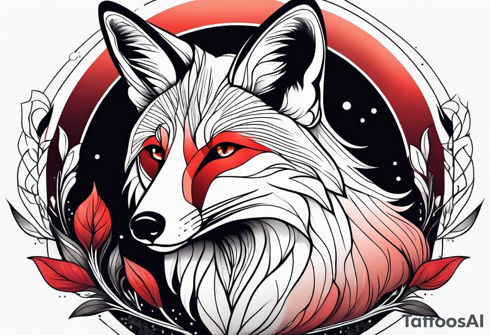 fox with red and white tail tattoo idea