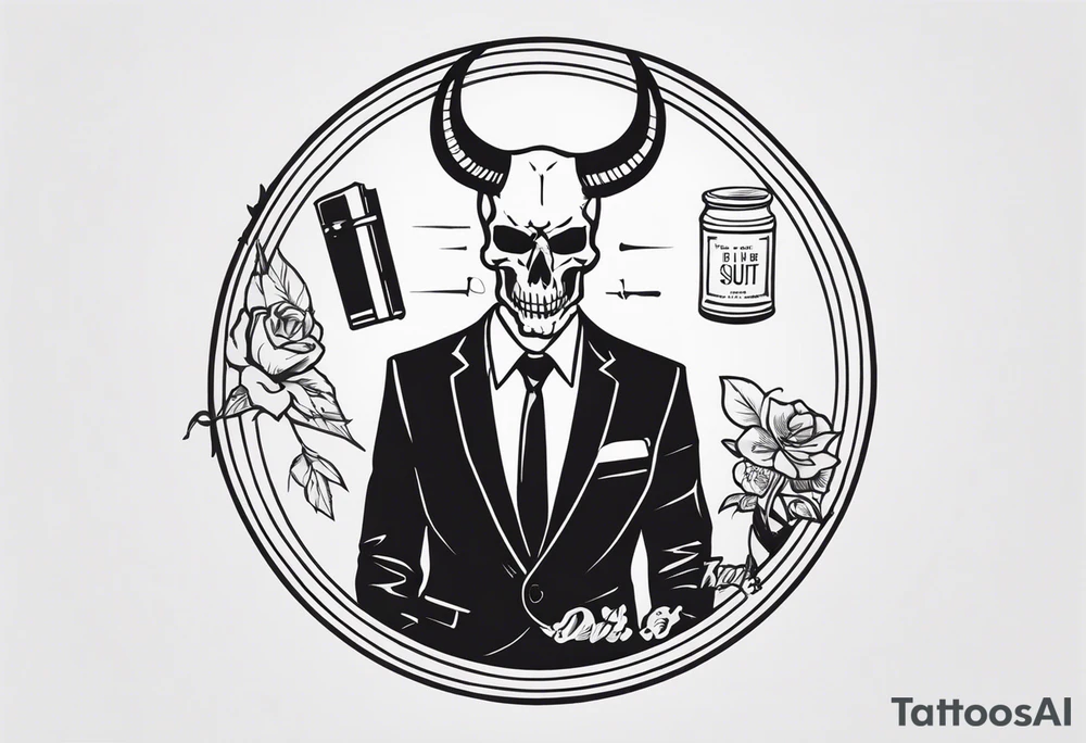 the devil wears a suit and tie writing with a pack of cigarettes and a skull tattoo idea