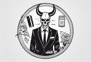 the devil wears a suit and tie writing with a pack of cigarettes and a skull tattoo idea