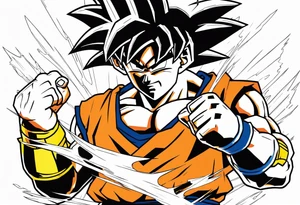 paint son goku as a super saiyajin 2, doing a kamehameha. sourround him by his friends and his family. all of them are displayed as a papercut tattoo idea