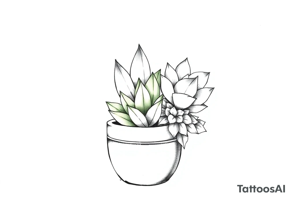 cute cacti and succulent in a pot tattoo idea