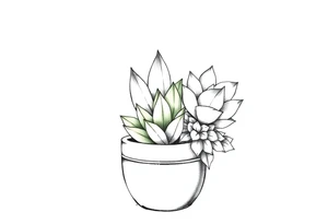 cute cacti and succulent in a pot tattoo idea
