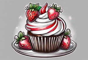 Cupcake with strawberries bows and sweet imagery tattoo idea
