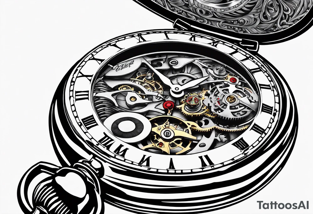 Old school pocket watch exploded showing inner mechanism tattoo idea Old school pocket watch exploded showing inner mechanism tattoo idea