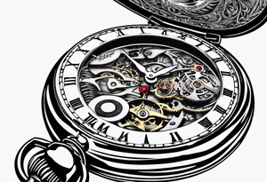 Old school pocket watch exploded showing inner mechanism tattoo idea