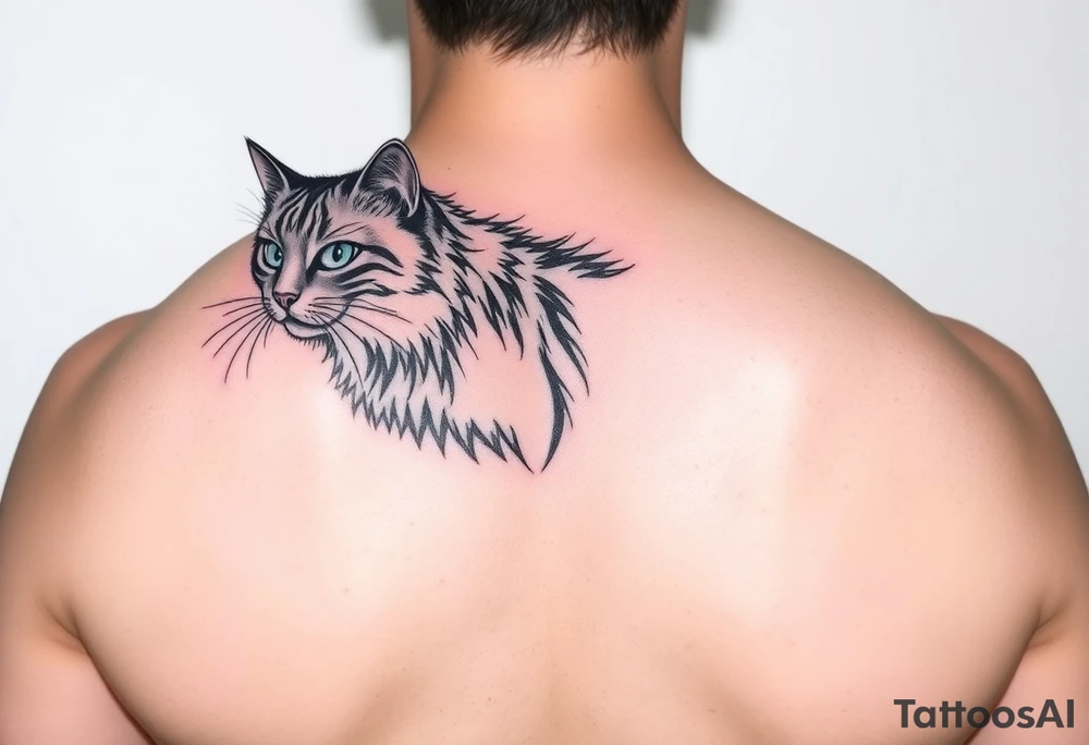 long hair black domestic cat tattoo idea