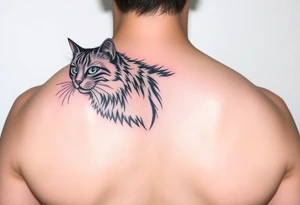 long hair black domestic cat tattoo idea