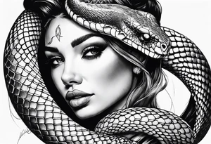 Big snake on girl head tattoo idea