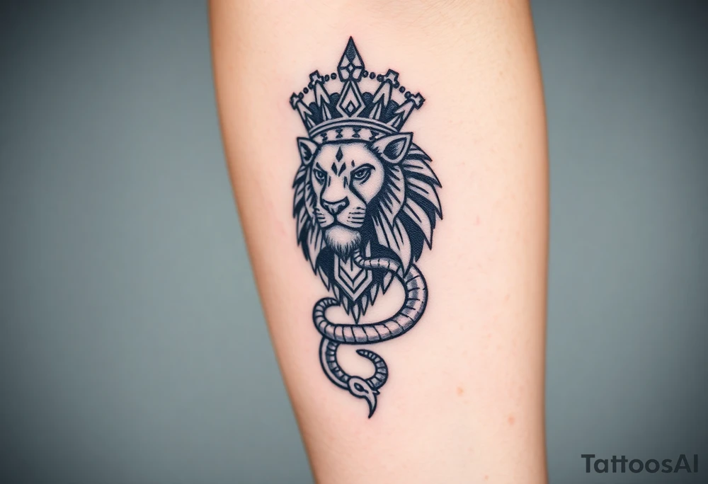 Lion with Egyptian crown and snake. More detailed tattoo idea