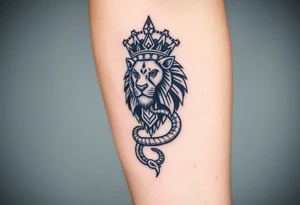 Lion with Egyptian crown and snake. More detailed tattoo idea
