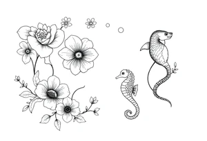 Underwater Flowers, shells, turtle, seahorse,  bubbles, jellyfish, feminine tattoo idea