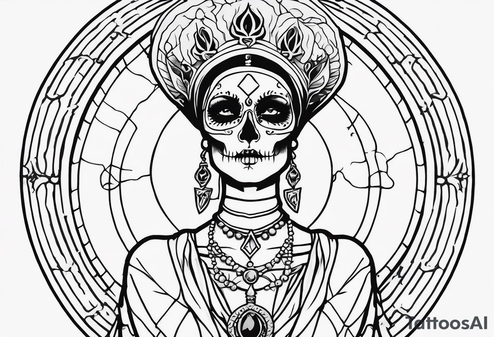 High priestess as a skeleton tarot card tattoo idea