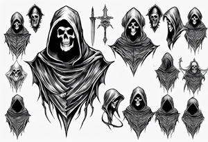 hooded reaper upper body, no skull tattoo idea