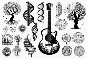 DNA science guitar piano, music. tree of life tattoo idea