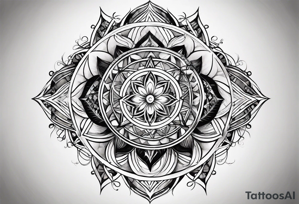 front knee tattoo with sacred geometry, swirls & washes, background washes tattoo idea
