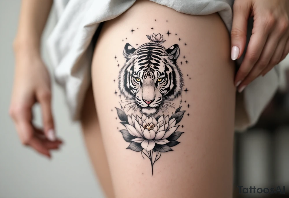 fierce tiger emerging through blooming lotus flowers in mist tattoo idea fierce tiger emerging through blooming lotus flowers in mist tattoo idea