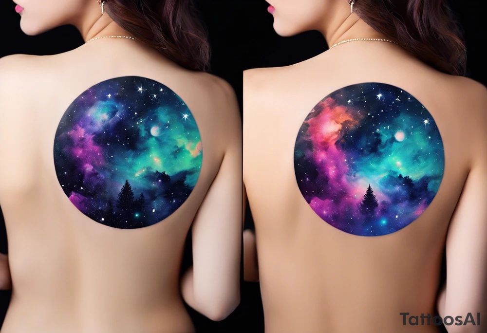 I want a nebula space galaxy s kinda shape 
tattoo that's colorful and bright and cute and is nice to look at I don't want a traditional circle I want it like the ones thay look like an s shape and this tattoo will be on my left buttcheek and light colors I want more spread and less circle side to life Left to right a spiral galaxy in prominently blue light or dark tattoo idea