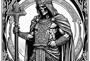 Thanatos, the greek god of death, holding a sword and a torch tattoo idea