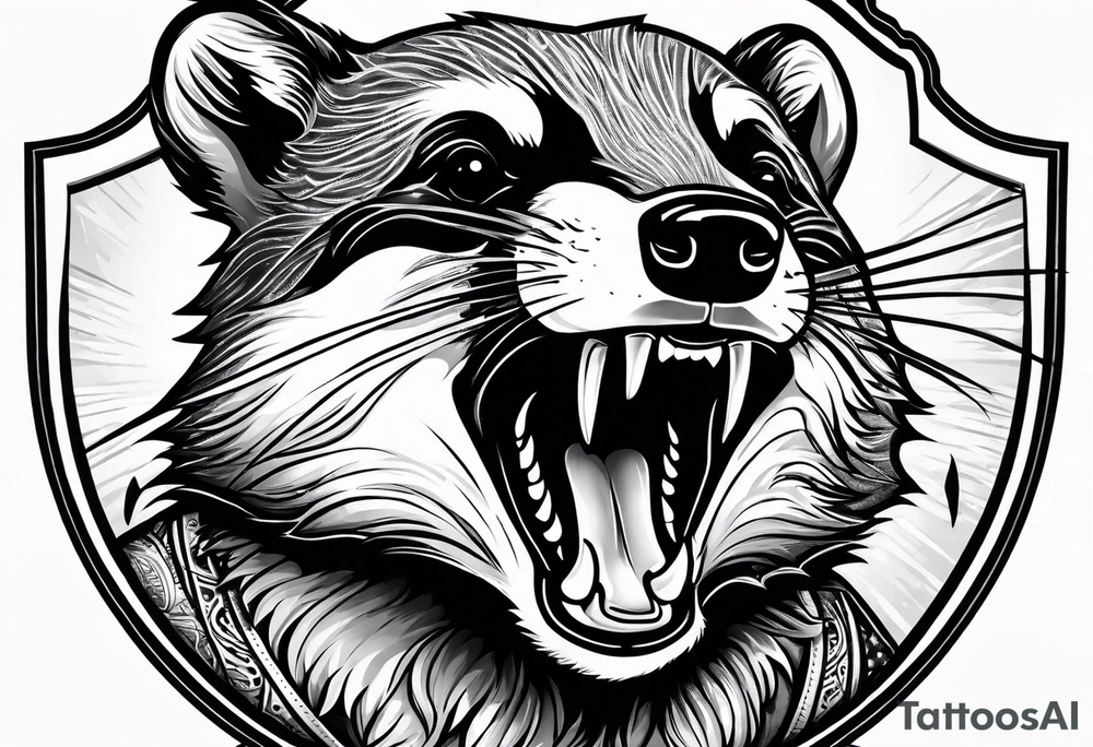 Angry badger with mouth open holding Doritos tattoo idea